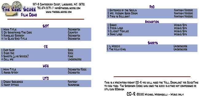 The Reel Score: Music for Film &amp; Video; also Sound, Efx, &amp; Foley for Flash &amp; Quicktime Animation